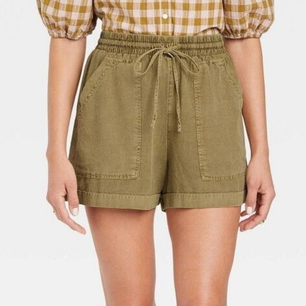 Universal Thread Olive Green Linen Blend Drawstring Utility Shorts NWT 4X